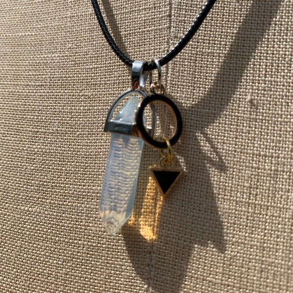 Handmade Dagger Opalite Resin Crystal Amulet Necklace & Triangle & Circle Charm - Picture 2 of 13